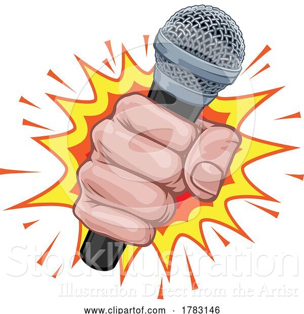 Vector Illustration of Microphone Fist Hand Explosion Pop Art