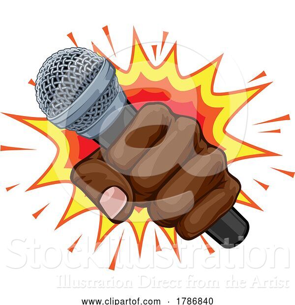 Vector Illustration of Microphone Fist Hand Explosion Pop Art