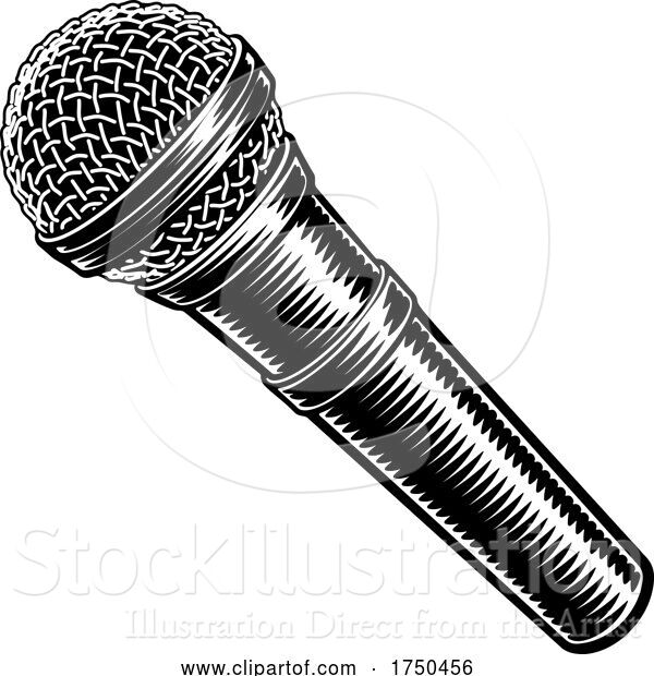 Vector Illustration of Microphone Vintage Woodcut Engraved Style