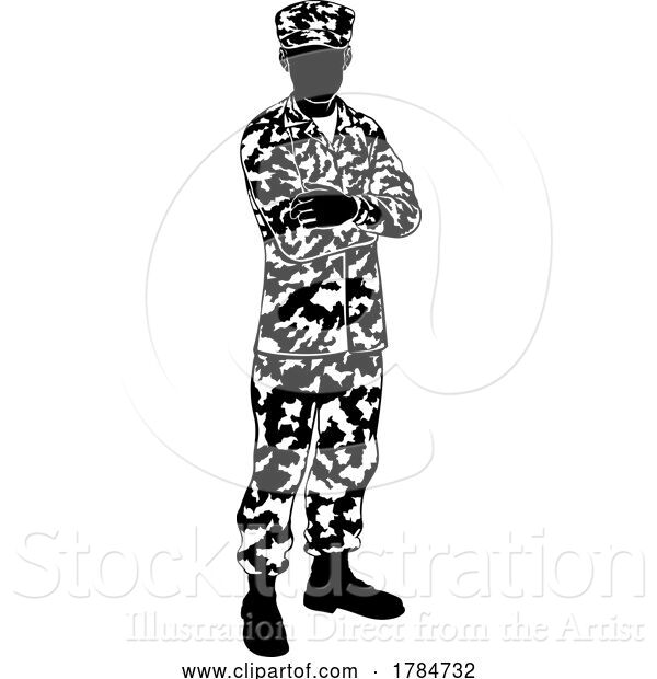 Vector Illustration of Military Army Soldier Guy in Silhouette