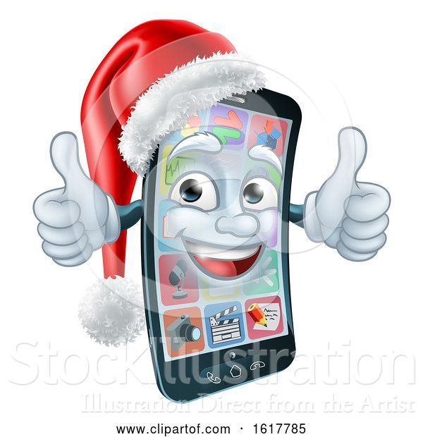 Vector Illustration of Mobile Cell Phone Christmas Mascot in Santa Hat