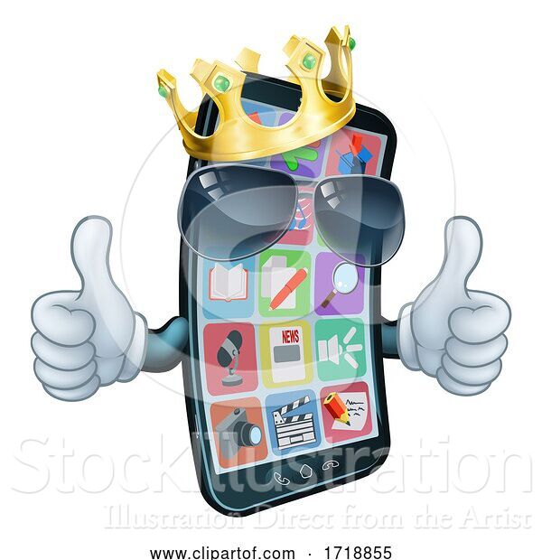 Vector Illustration of Mobile Phone Cool King Thumbs up Mascot