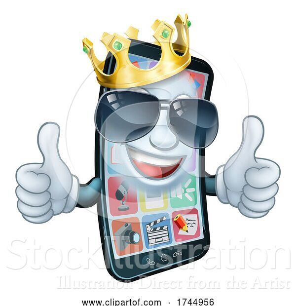 Vector Illustration of Mobile Phone Cool King Thumbs up Mascot