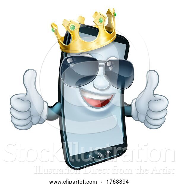 Vector Illustration of Mobile Phone Cool King Thumbs up Mascot