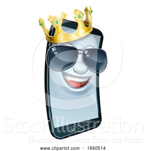 Vector Illustration of Mobile Phone Cool Shades King Crown Mascot