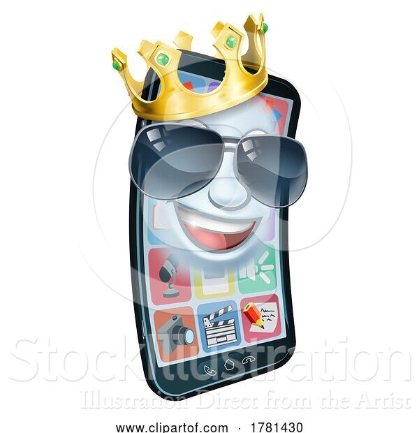 Vector Illustration of Mobile Phone Cool Shades King Crown Mascot