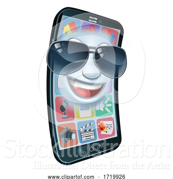 Vector Illustration of Mobile Phone Cool Shades Mascot