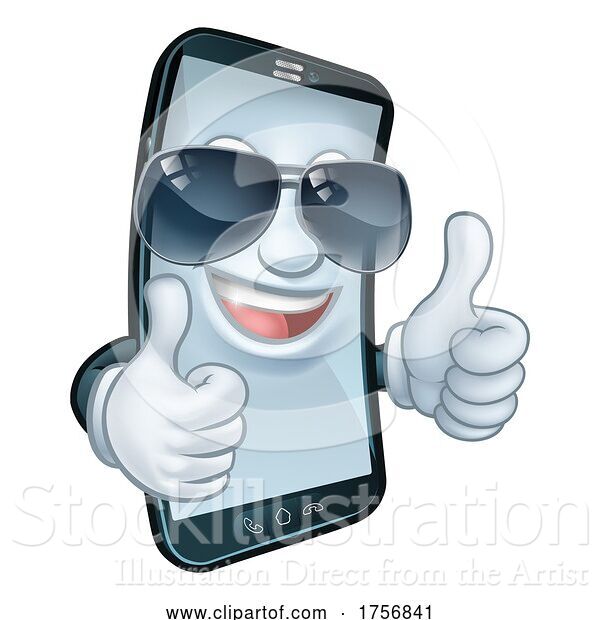 Vector Illustration of Mobile Phone Cool Shades Thumbs up Mascot