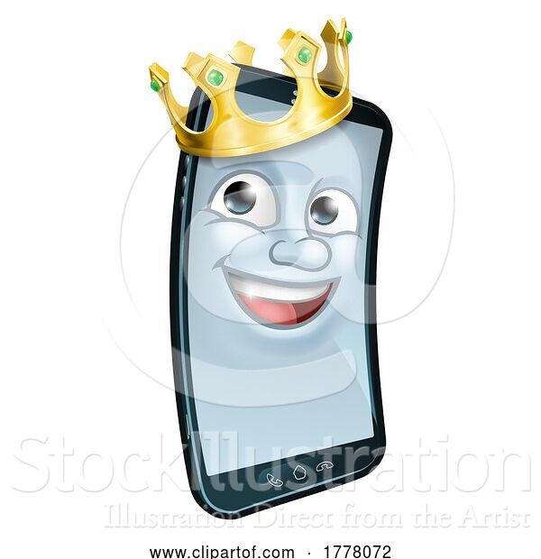 Vector Illustration of Mobile Phone King Crown Mascot