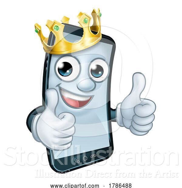 Vector Illustration of Mobile Phone King Crown Thumbs up Mascot