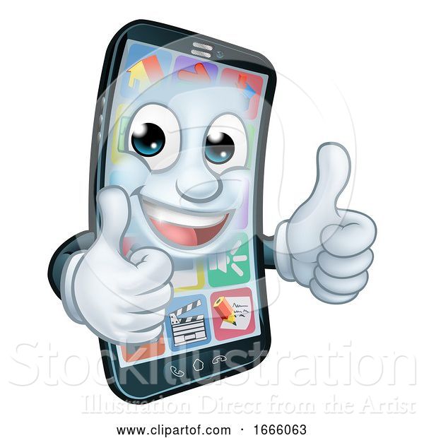 Vector Illustration of Mobile Phone Thumbs up Mascot