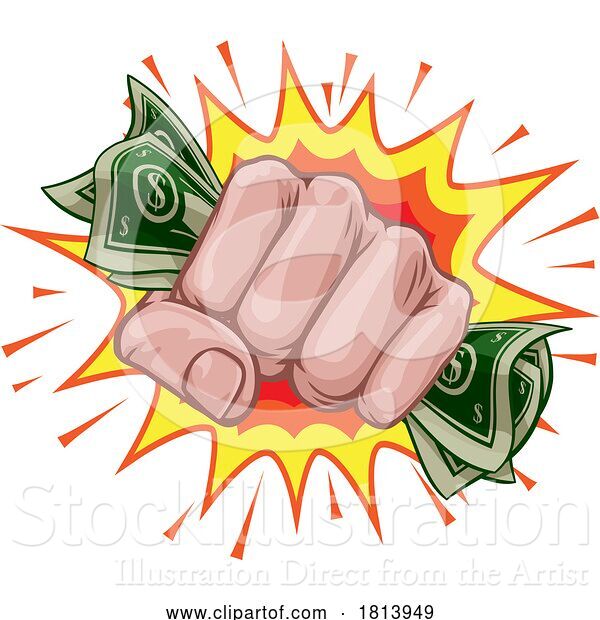 Vector Illustration of Money Cash Fist Hand Comic Pop Art