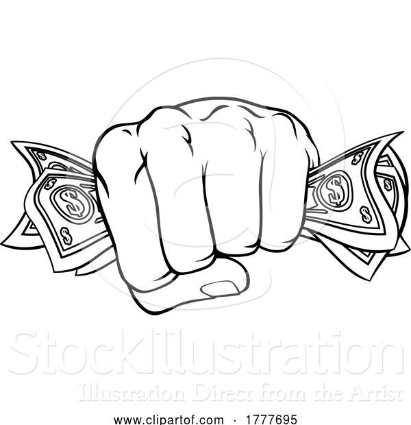 Vector Illustration of Money Fist Hand Holding Dollars Full of Cash