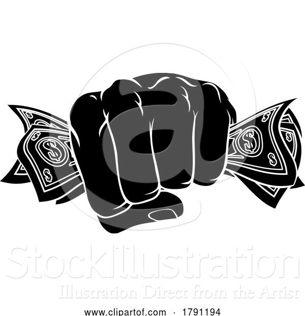 Vector Illustration of Money Fist Hand Holding Dollars Full of Cash