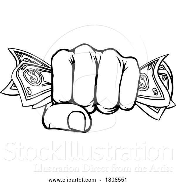 Vector Illustration of Money Fist Hand Holding Dollars Full of Cash