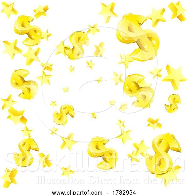 Vector Illustration of Money Jackpot Gold Dollar Signs Stars Design