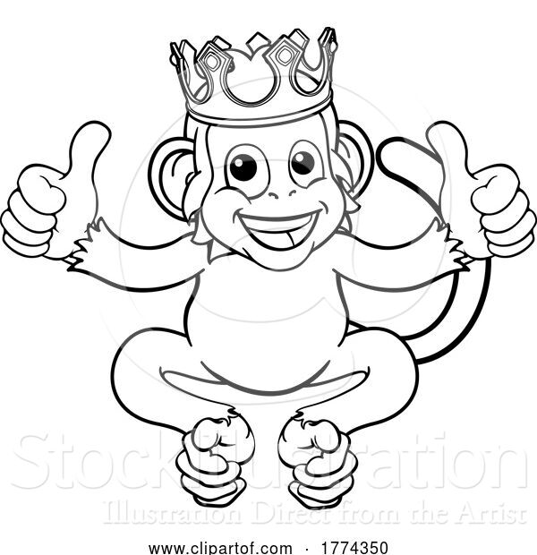 Vector Illustration of Monkey King Crown Animal Giving Thumbs up