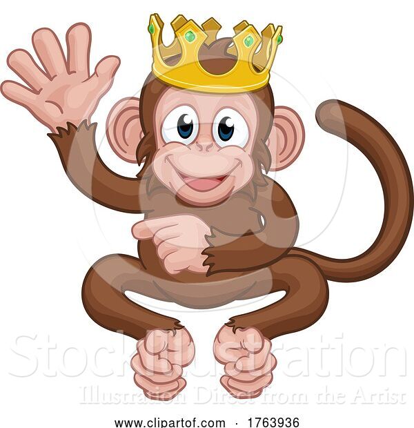 Vector Illustration of Monkey King Crown Animal Waving Pointing