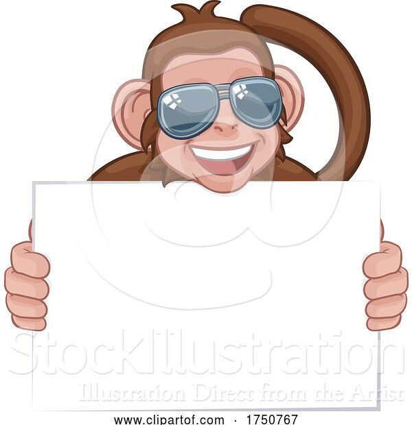 Vector Illustration of Monkey Sunglasses Animal Holding Sign