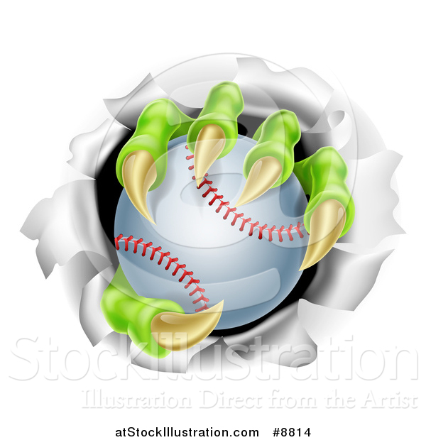 Vector Illustration of Monster Claws Holding a Baseball and Ripping Through a Wall
