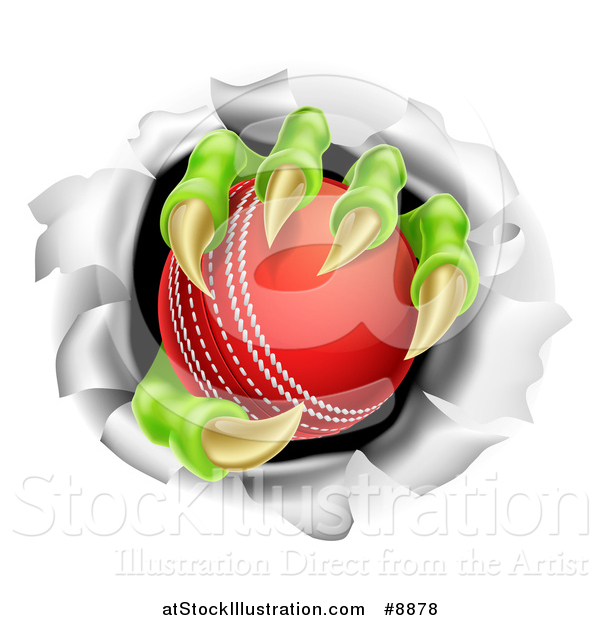 Vector Illustration of Monster Claws Holding a Cricket Ball and Ripping Through a Wall
