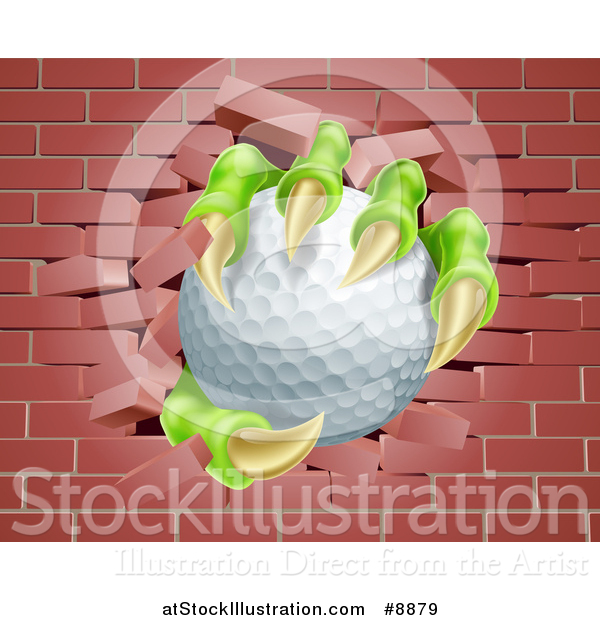 Vector Illustration of Monster Claws Holding a Golf Ball and Breaking Through a Brick Wall