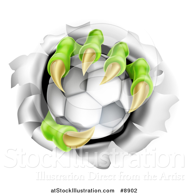 Vector Illustration of Monster Claws Holding a Soccer Ball and Ripping Through a Wall