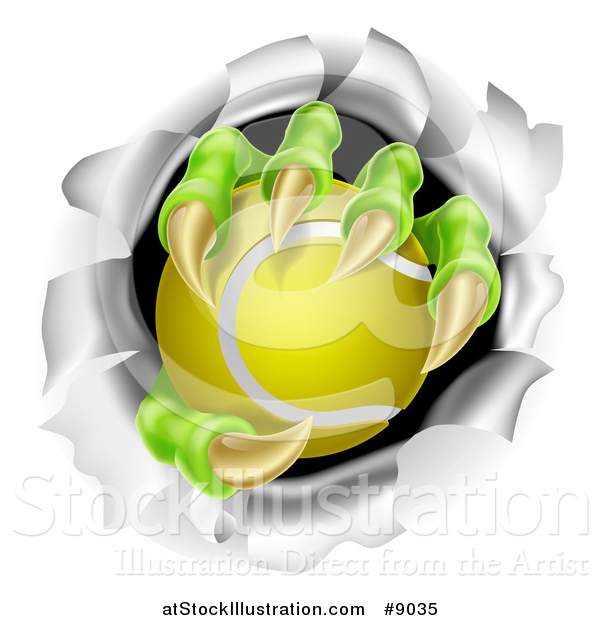 Vector Illustration of Monster Claws Holding a Tennis Ball and Ripping Through a Wall