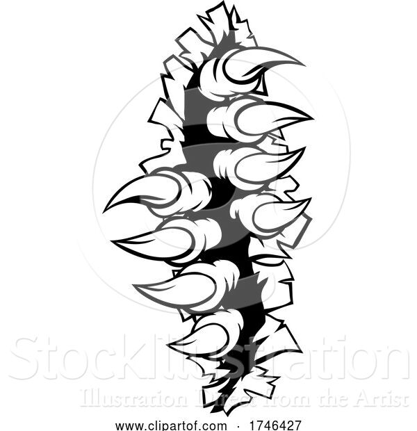 Vector Illustration of Monster Talon Claws Tearing a Rip Through Wall