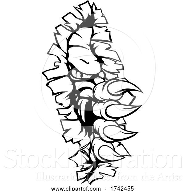 Vector Illustration of Monster with Talon Claw Tearing a Rip Through Wall