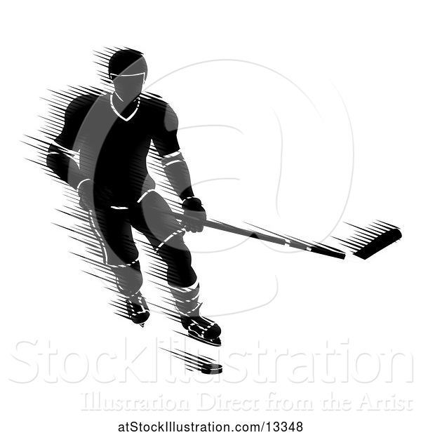 Vector Illustration of Motion Blur Styled Silhouetted Hockey Player in Action