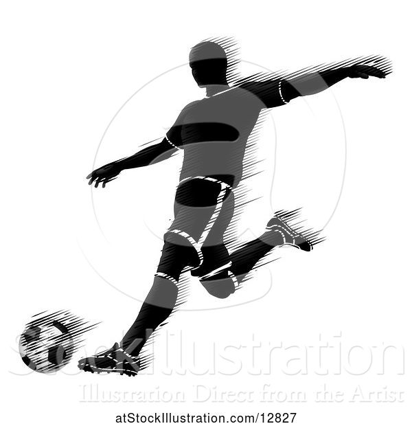 Vector Illustration of Motion Blur Styled Silhouetted Soccer Player in Action