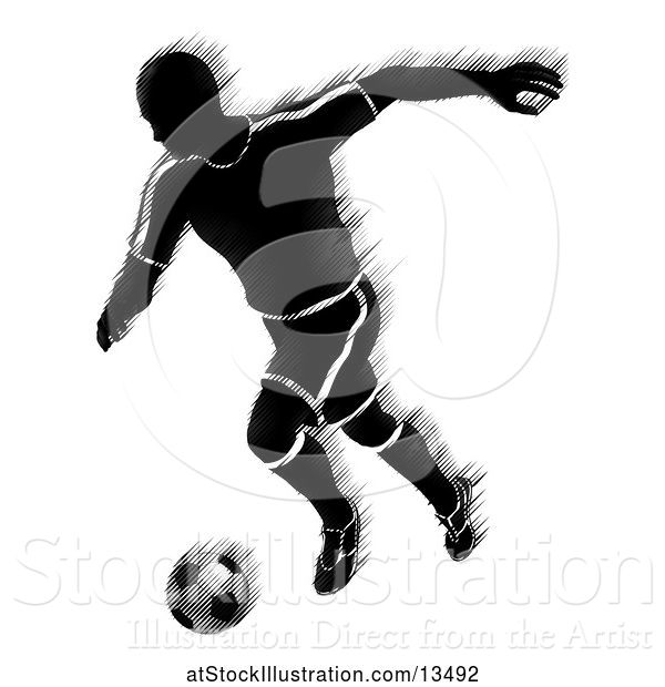 Vector Illustration of Motion Blur Styled Silhouetted Soccer Player in Action