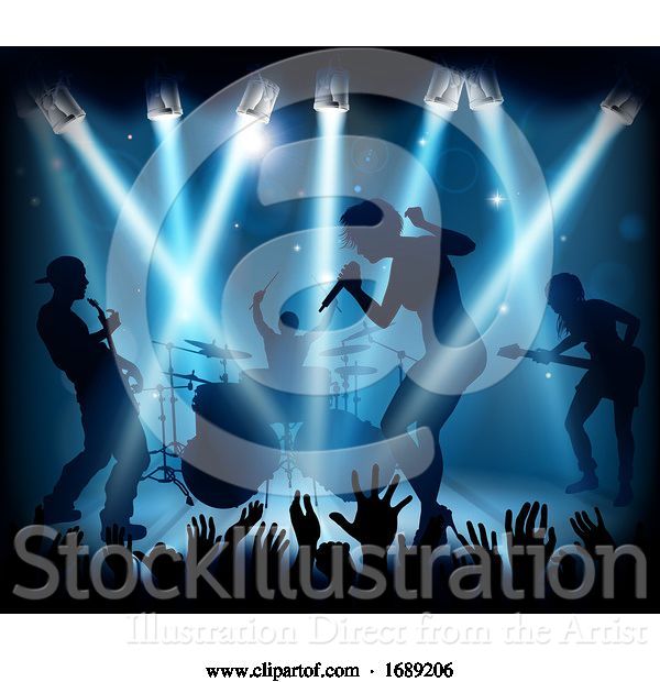 Vector Illustration of Music Concert Band Stage Silhouettes