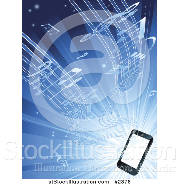 Vector Illustration of Music Streaming from a 3d Smart Cell Phone over Blue