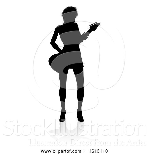 Vector Illustration of Musician Guitarist Silhouette, on a White Background