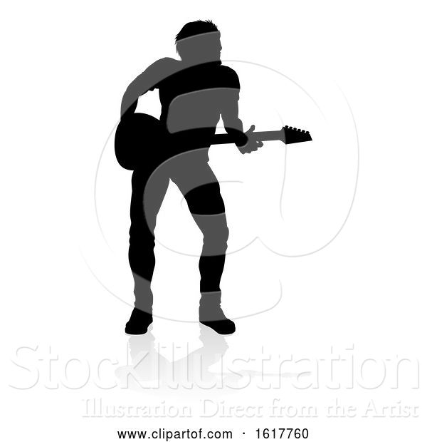 Vector Illustration of Musician Guitarist Silhouette, on a White Background