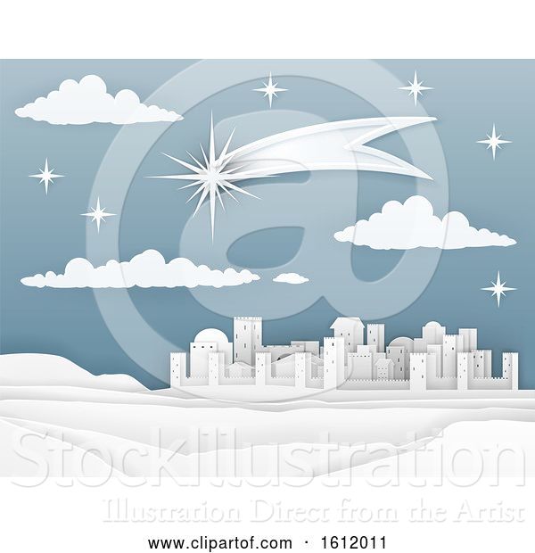 Vector Illustration of Nativity Christmas Bethlehem Paper Scene