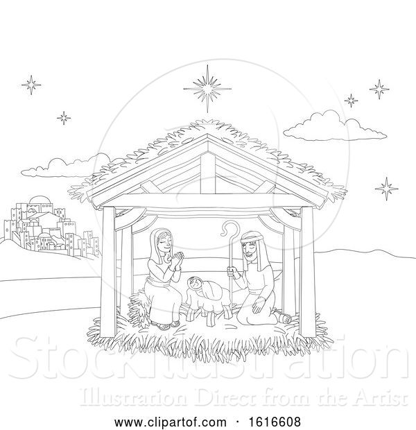 Vector Illustration of Nativity Christmas Scene Coloring