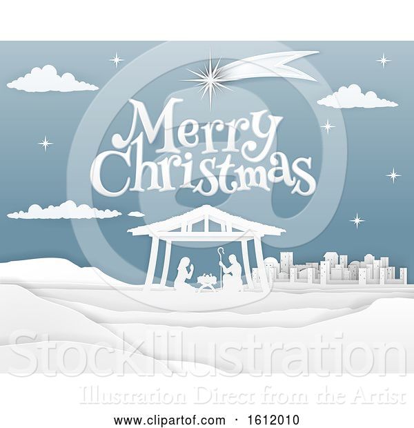 Vector Illustration of Nativity Merry Christmas Paper Scene