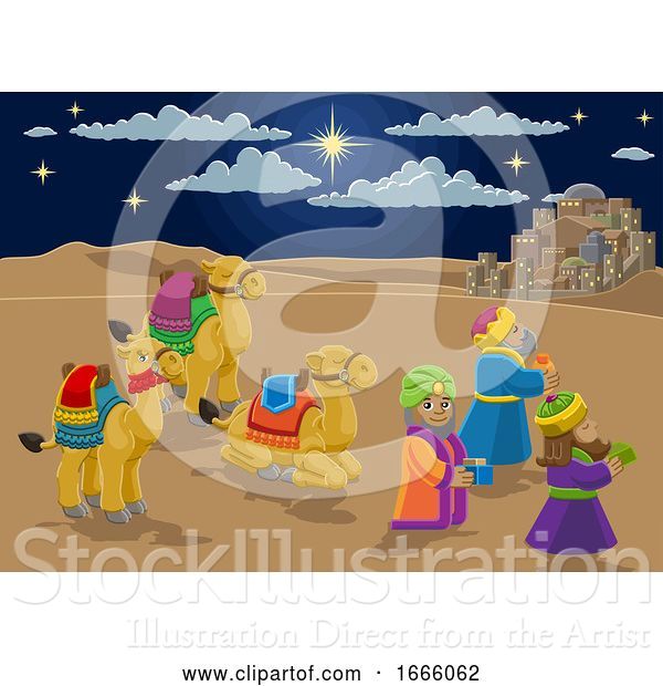 Vector Illustration of Nativity Scene Wise Men Christmas