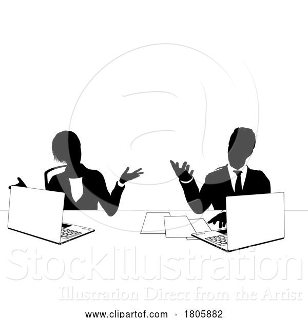 Vector Illustration of News Anchors Business People at Desk Silhouette