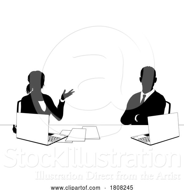 Vector Illustration of News Anchors Business People at Desk Silhouette