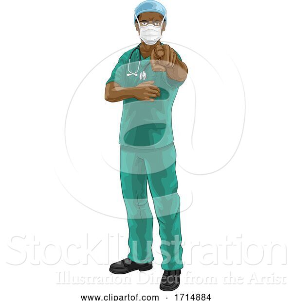 Vector Illustration of Nurse Doctor in PPE Mask Pointing Needs You