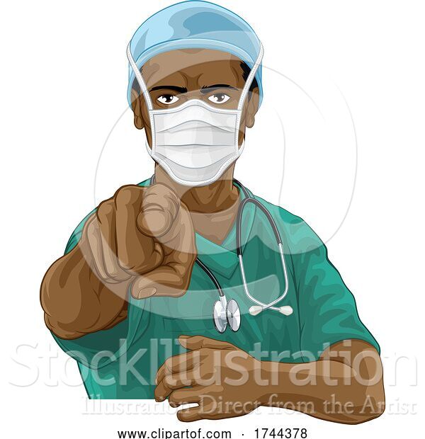 Vector Illustration of Nurse Doctor in PPE Mask Pointing Needs You