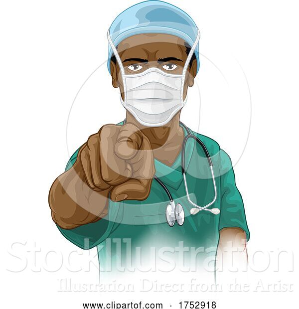 Vector Illustration of Nurse Doctor in PPE Mask Pointing Needs You
