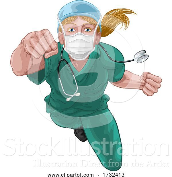 Vector Illustration of Nurse Doctor Lady Super Hero Medical Concept