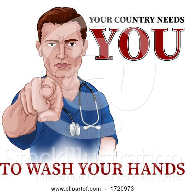 Vector Illustration of Nurse Doctor Pointing Your Country Needs You