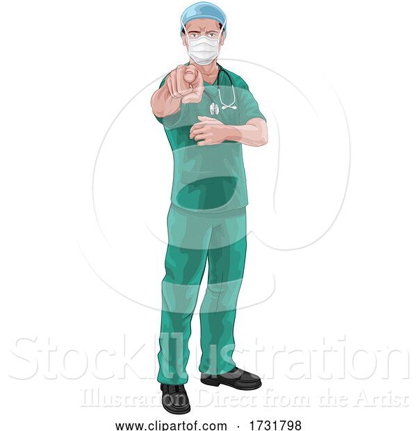 Vector Illustration of Nurse Doctor Pointing Your Country Needs You