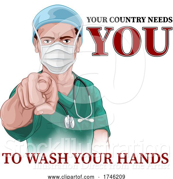 Vector Illustration of Nurse Doctor Pointing Your Country Needs You
